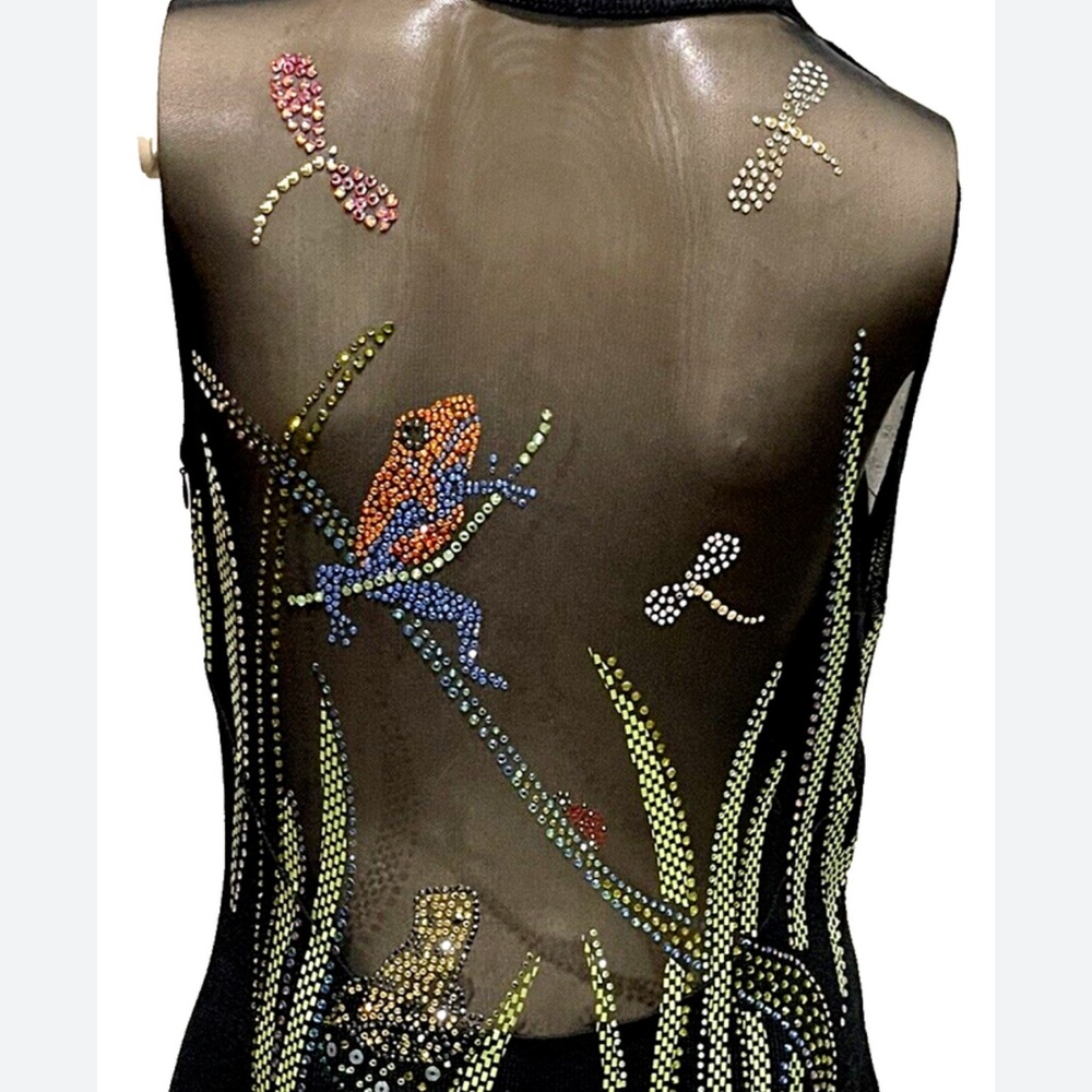 1990s St John Couture Frogs and
Dragonflies Rhinestone Black Santana